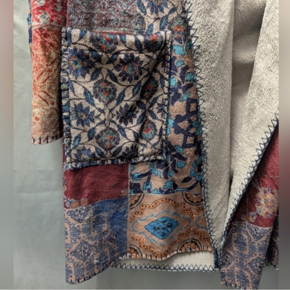 JOHNNY WAS 😍Multicolor Patchwork Hooded Cardigan Coat Kimono Sweater Size S - Picture 4 of 12